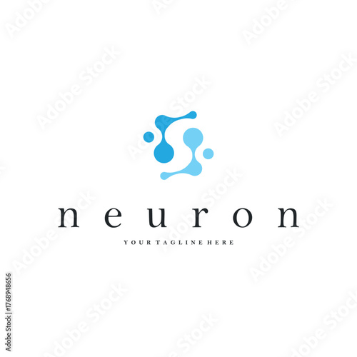 Neuron logo simple design cell dna molecule atom with modern minimalist concept design for brand business product also poster template and design