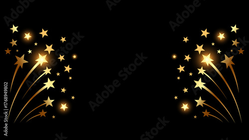 Photography Sparkling golden starbursts erupting from the bottom corners against a deep blac