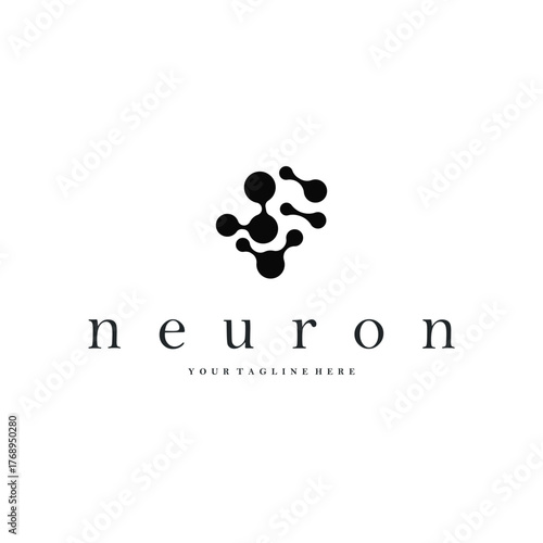 Neuron logo simple design cell dna molecule atom with modern minimalist concept design for brand business product also poster template and design