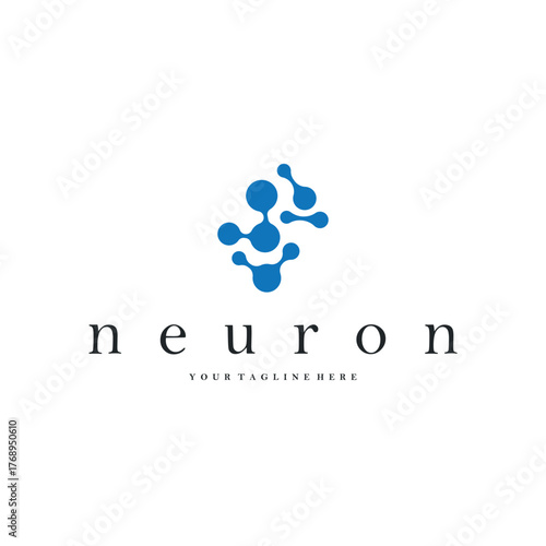 Neuron logo simple design cell dna molecule atom with modern minimalist concept design for brand business product also poster template and design