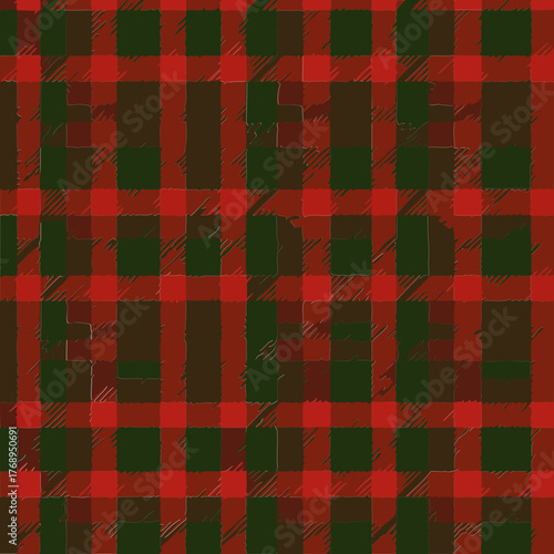 Red and green plaid pattern with a textured look. A classic, repeating pattern suitable for various design projects. Textile design, general use -