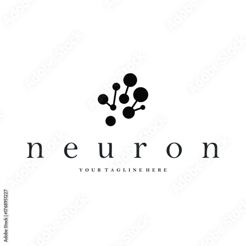 Neuron logo simple design cell dna molecule atom with modern minimalist concept design for brand business product also poster template and design