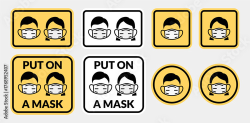 Collection of Face Mask Required Signs and Icons for Public Safety