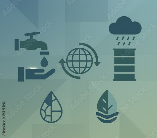 Sustainable Water Management and Environmental Conservation Icons