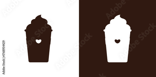 coffee on cup with ice cream silhouette vector