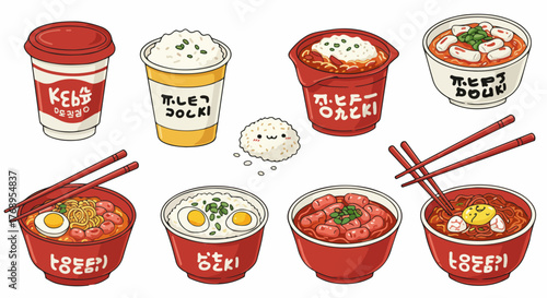 Korean instant noodles variety set with chopsticks
