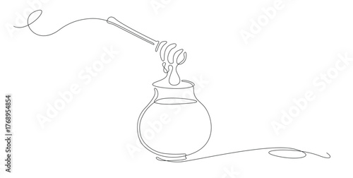 Honey Pot Continuous Line Drawing on White Background