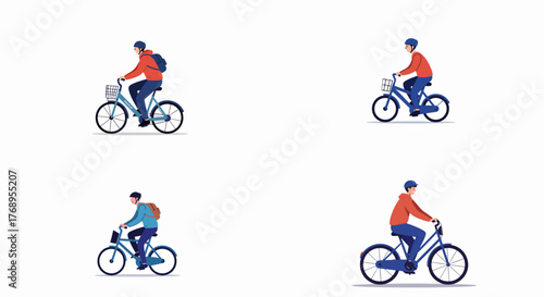 Man riding bicycle set with transparent background