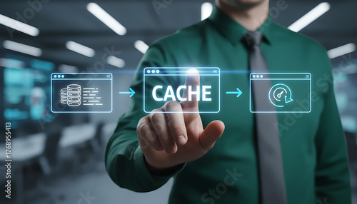 CACHE. Cache and spam concept for website design or landing web page. Web cleaning and deleting trash files