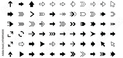 Collection of various arrow shapes and styles isolated on white background
