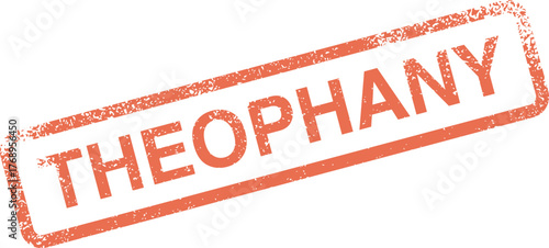 Theophany red distressed rubber stamp with a grunge aged appearance