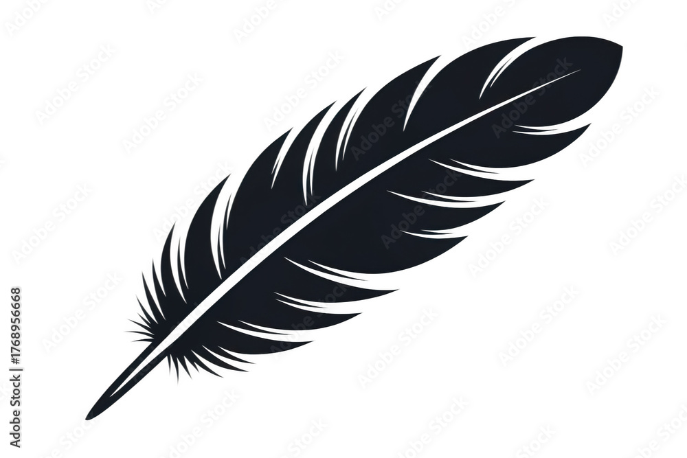 Fototapeta premium Black feather isolated on transparent background, a symbol of lightness and freedom