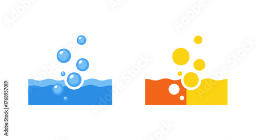 Illustration of blue and orange liquids with rising bubbles simple vector design