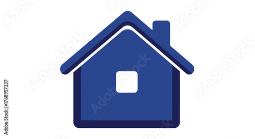 Simple blue house icon with a chimney and rectangular window outline