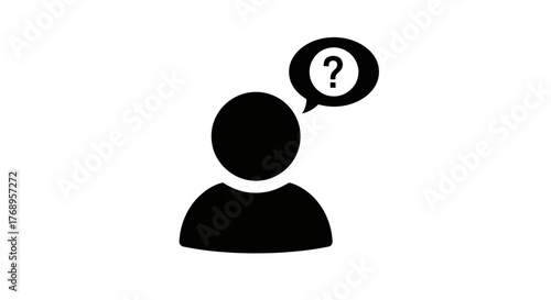 Silhouetted head with a speech bubble containing a question mark icon