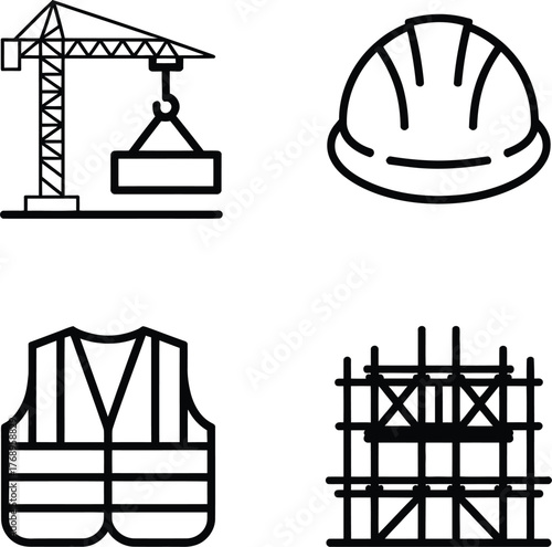 construction icons set isolated on white