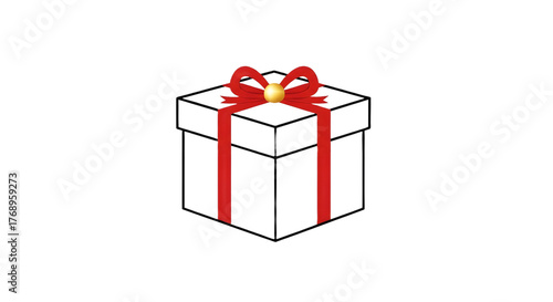 White Gift Box Tied with Bright Red Ribbon and Bow Representing Holiday Present Celebration or Corporate Gifting for Special Occasions