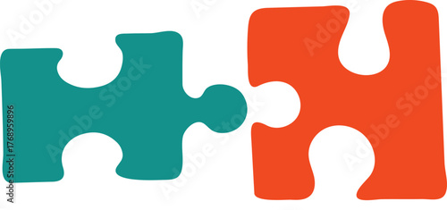 Two puzzle pieces connecting teamwork solution partnership strategy concept isolated on transparent background