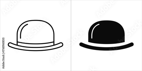 Illustration of bowler hat in black and white retro style hat icon