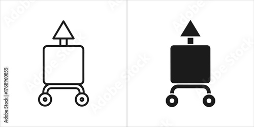 Illustration of a suitcase on wheels with an arrow pointing up