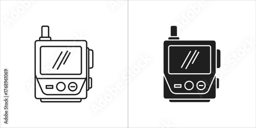 Black line walkie talkie icon portable radio transmitter receiver vector illustration