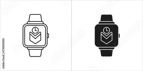 Black line time management on smart watch icon clock and gear sign