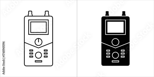 Black line walkie talkie icon portable radio transmitter receiver, wireless technology