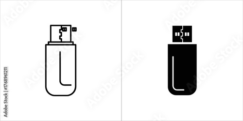 Illustration of a usb flash drive black and white vector drawing