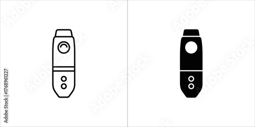 Illustration of a laser rangefinder in black and white, a tool for measuring distance