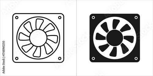 Computer fan icon cooling system component for pc or server vector illustration