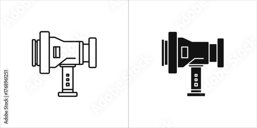 Black and white icon of a theodolite, a surveying instrument