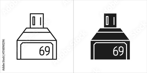 Two versions of a perfume bottle icon, one in black outline and one in solid black