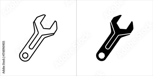Illustration of a simple wrench, showcasing both a line art and a solid black version