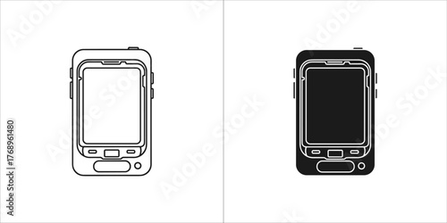 Two versions of a classic pda device, one in outline and one in solid black
