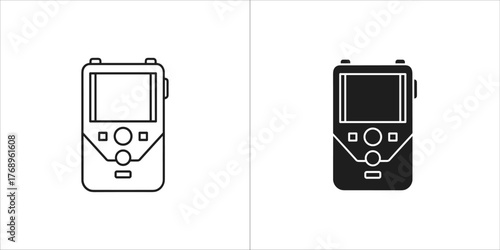 Black and white illustration of a handheld audio recorder