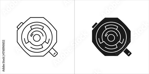 Car engine cooling fan icon in line and glyph design automotive part for radiator system