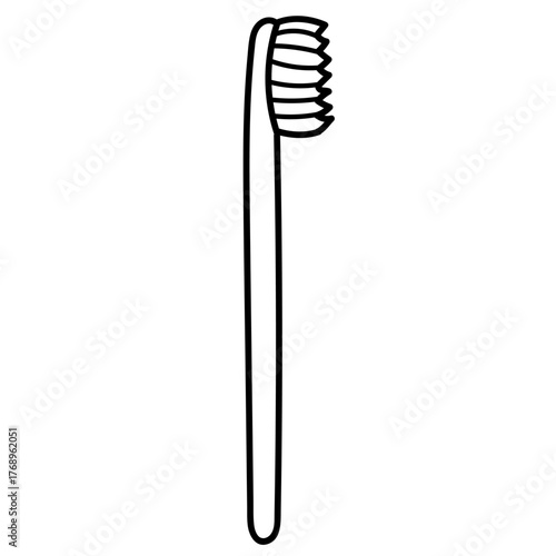 Black and white hand drawn doodle icon of a toothbrush. Ideal for dental care posters, oral hygiene infographics, app icons, websites, childrens educational materials and minimalist health related