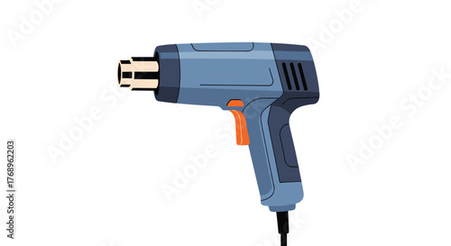 A blue and orange heat gun tool with a black cord isolated on a white background.