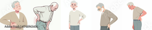 vector half body of a grandfather gesturing with back pain