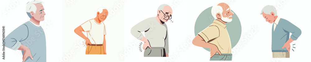 Obraz premium vector half body of a grandfather gesturing with back pain