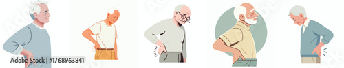 vector half body of a grandfather gesturing with back pain