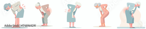 vector full body of a grandmother gesturing with back pain
