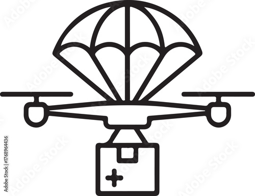 Drone delivering package with parachute for safe landing