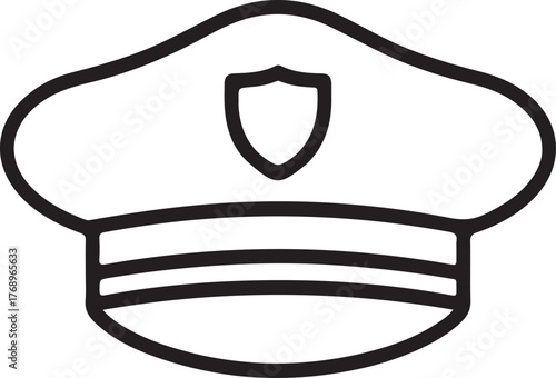 Simple outline icon of a police officer s cap with shield emblem