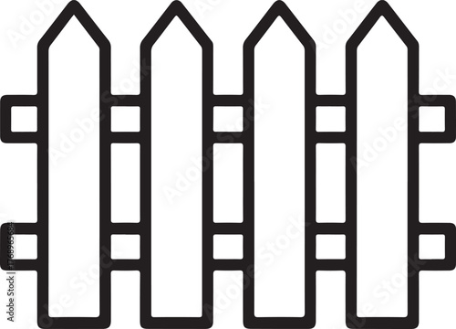 Simple outline drawing of a white picket fence on a transparent background
