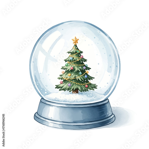 Christmas Snow Globe Illustration Festive Holiday Season with Decorated Christmas Tree