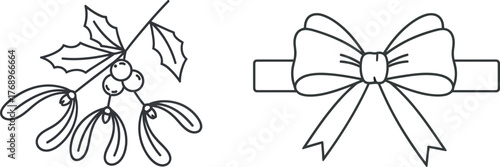 Mistletoe branch with berries and bow for holiday decor