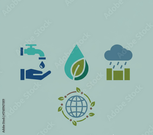 Eco-Friendly Icons Water Conservation, Nature, and Sustainability for a Greener Future
