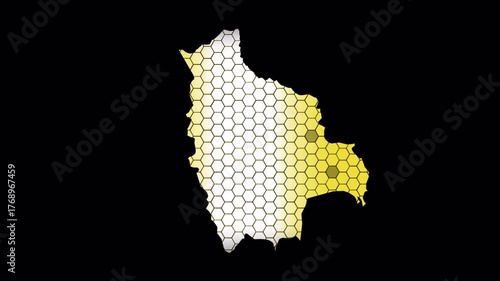 Bolivia map animation. Shape of the country with hexagonal grid