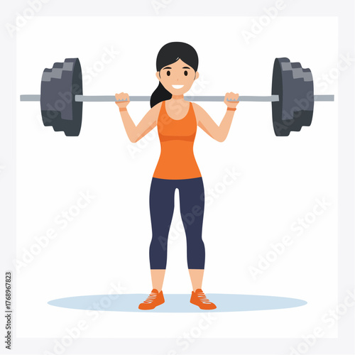 A woman in athletic wear performs a barbell squat, demonstrating strength and fitness.